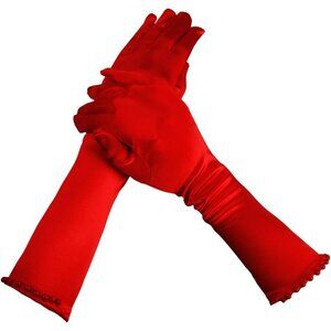 Women's Pincess Red Evening Pearl Satin Long Gloves Halloween Party Costume